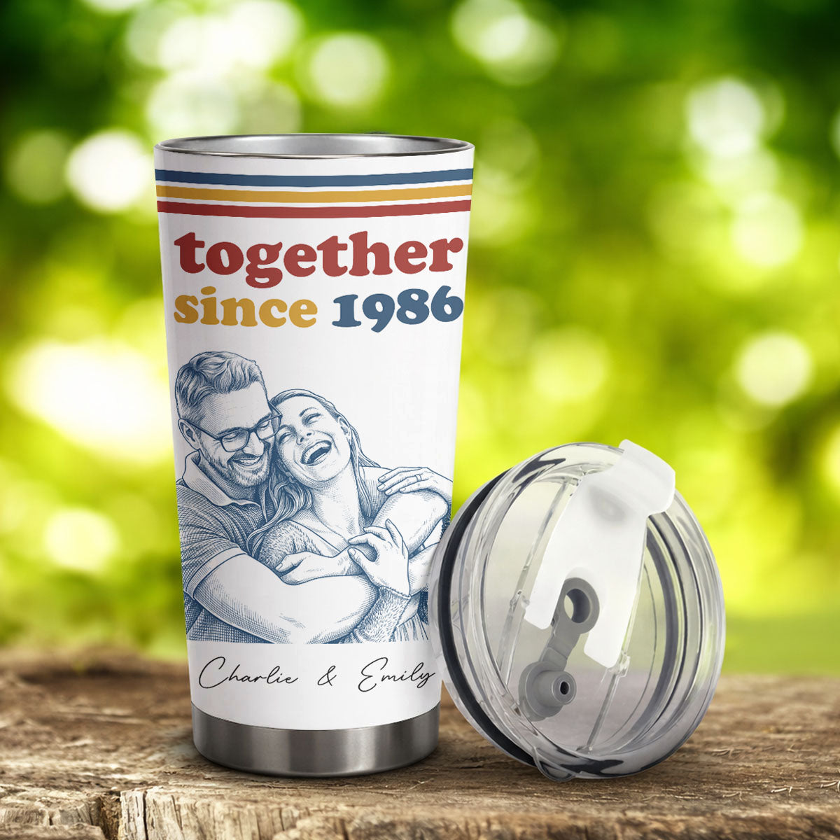 Together Since Custom Photo Sketch Line Art - Personalized Tumbler - Anniversary Gift For Him, Her