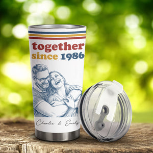 Together Since Custom Photo Sketch Line Art - Personalized Tumbler - Anniversary Gift For Him, Her