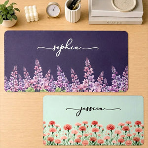 Birth Flower And Name - Personalized Leather Desk Mat