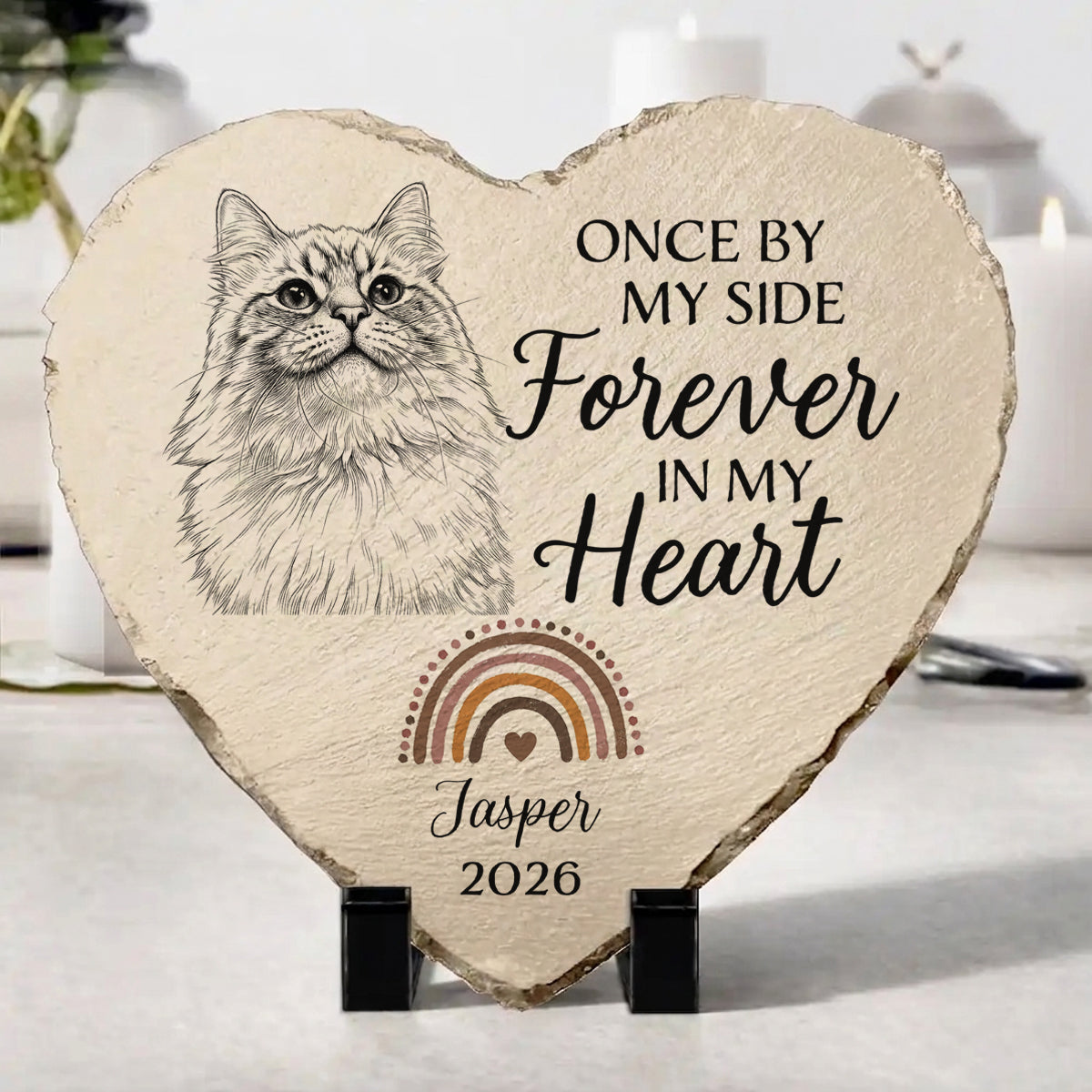 Custom Photo Pencil Sketch I Crossed The Rainbow Bridge Knowing I Was Loved - Personalized Heart Memorial Garden Stone