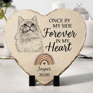 Custom Photo Pencil Sketch I Crossed The Rainbow Bridge Knowing I Was Loved - Personalized Heart Memorial Garden Stone