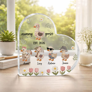 Personalized Mom Duck Heart Shape Plaque With Kids Names, Custom Mama Goose Family Shirt, Mama Goose , Mother Goose Mom Gift