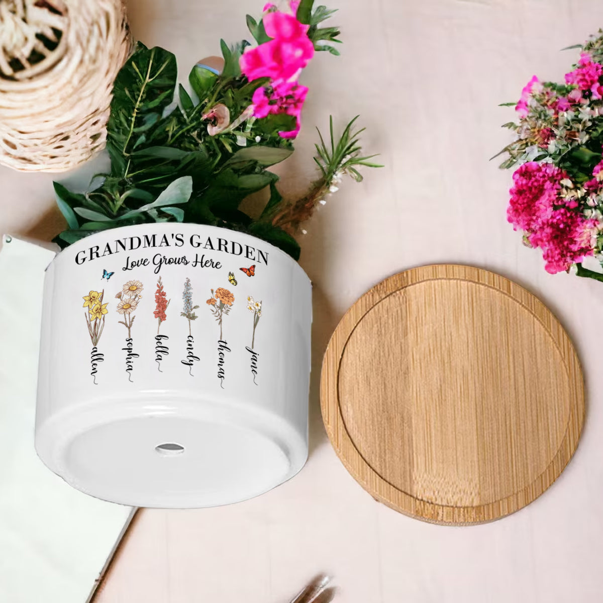 Custom Grandma's Garden Plant Pot and Vase, Gift for Mom, Personalized Birth Flower Pots, Grandma Gifts, Outdoor Planter, Birthday Gift, Family Art