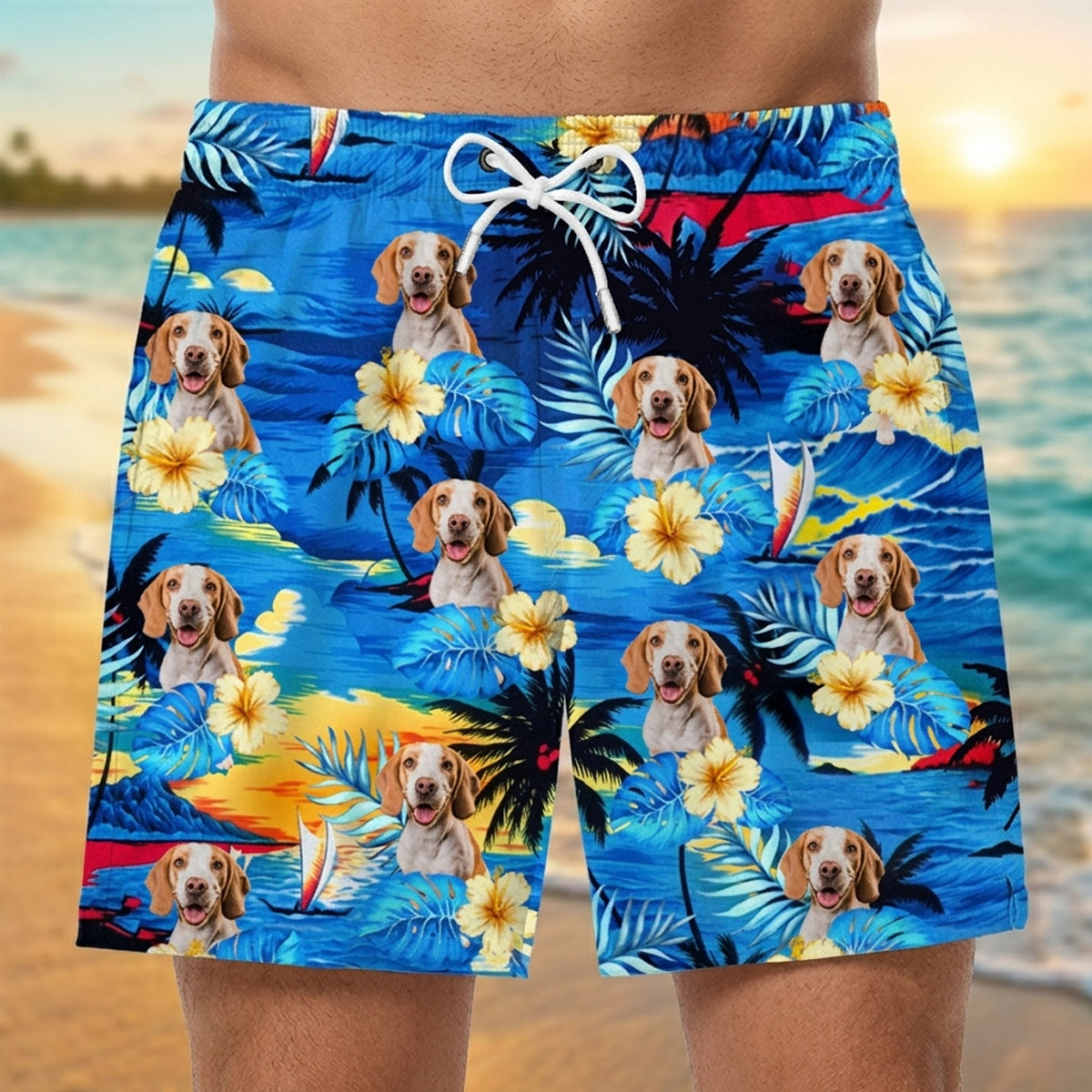 Custom Photo Tropical Hawaiian Aloha Men Beach Shorts - Personalized Summer Vacation And Travel Gifts For Family, Dog Cat Lovers