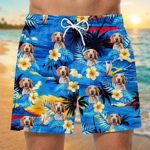 Custom Photo Tropical Hawaiian Aloha Men Beach Shorts - Personalized Summer Vacation And Travel Gifts For Family, Dog Cat Lovers