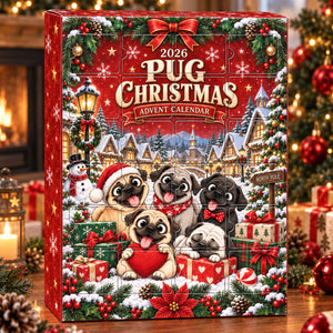 Christmas Pug Advent Calendar 2026 - 24 Day Spirits Countdown, Acrylic Charms Blind Box - Gift For Family
