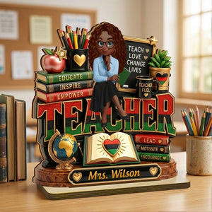 Teach Love Changes Life - Personalized Wooden Plaque - African American Teacher Appreciation Gift
