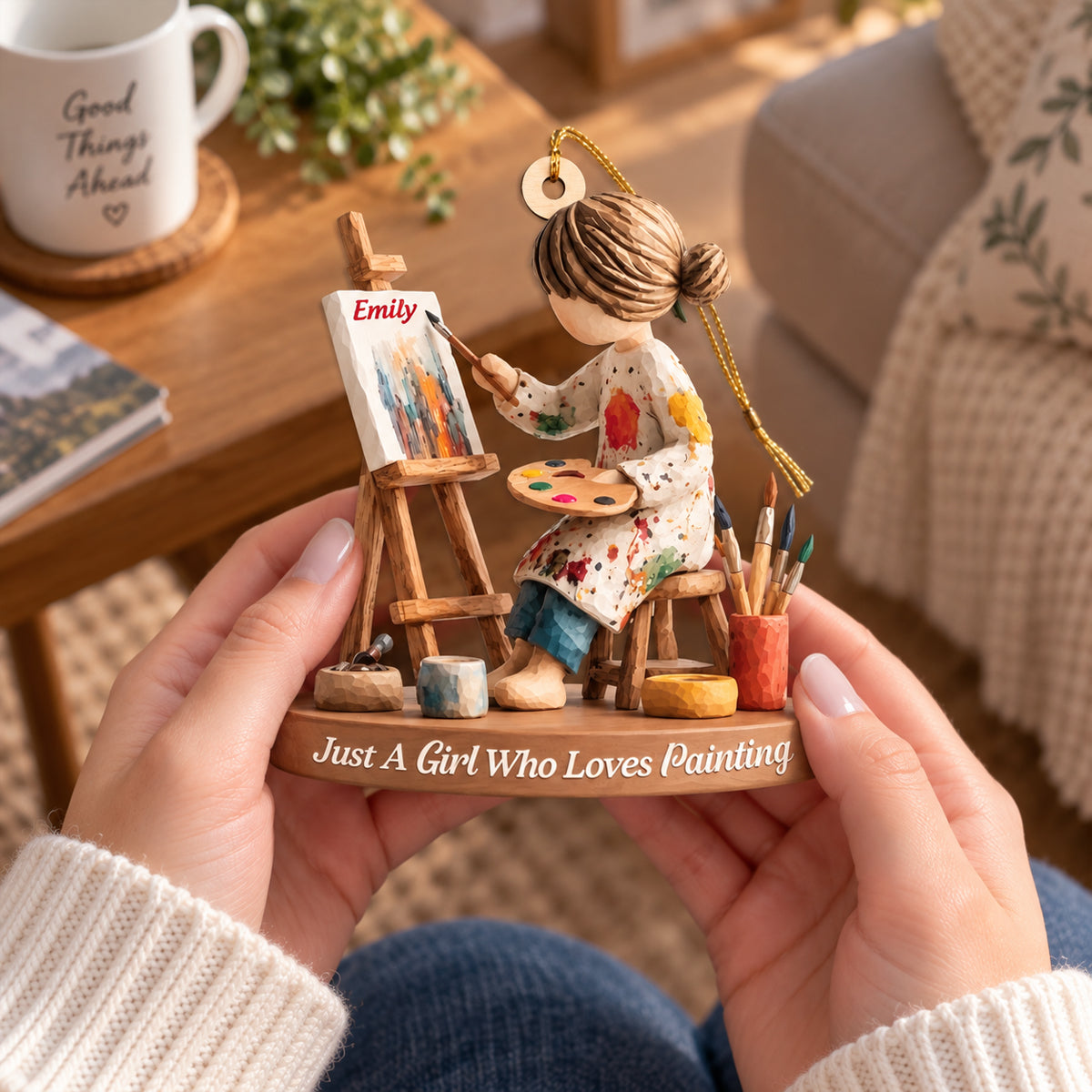 Personalized Artist Christmas Ornament, Girl Who Loves Painting Drawing Gift