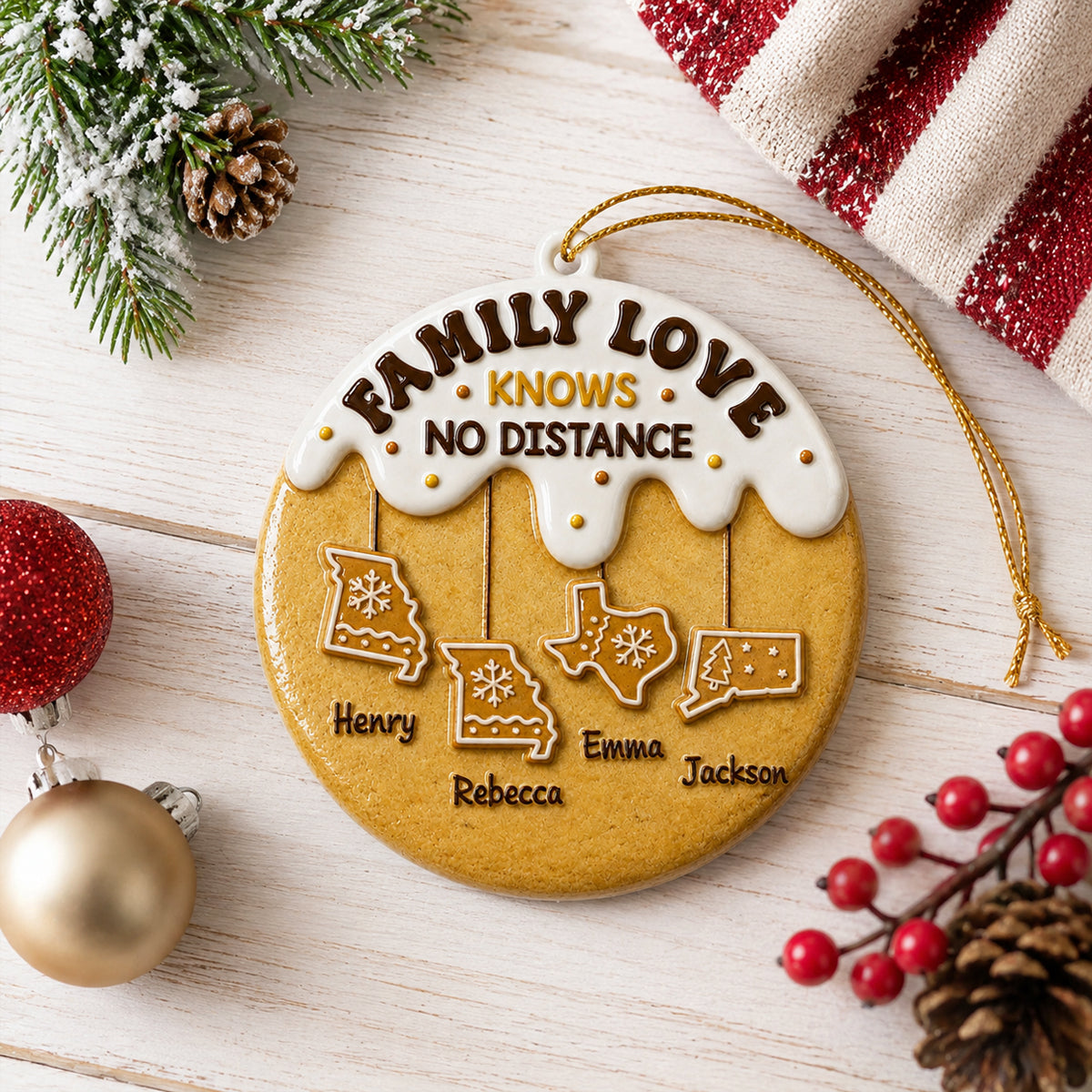 Love Connects Every Mile - Real 3D Raised Ornament - Personalized Christmas Birthday Gifts