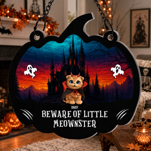 Beware Of Little Meownsters - Personalized Window Hanging Suncatcher Ornament - Halloween Gift For Family, Gift For Cat Lovers