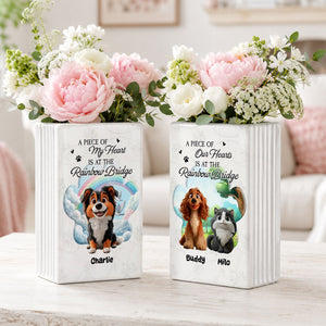 A Piece Of My Heart Is At The Rainbow Bridge - Personalized Ceramic Book Vase