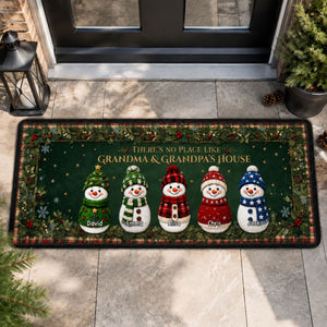 Cozy Snowman Family Runner Rug, Personalized Holiday Kitchen Mat, Home Xmas Gift