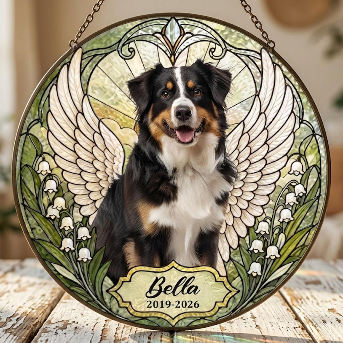 Custom Photo With Angel Wings - Personalized Memorial Stained Glass Suncatcher