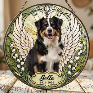 Custom Photo With Angel Wings - Personalized Memorial Stained Glass Suncatcher