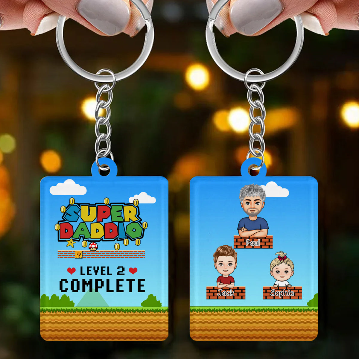 Super Daddio Level Complete - Personalized Acrylic Keychain - Gift For Father