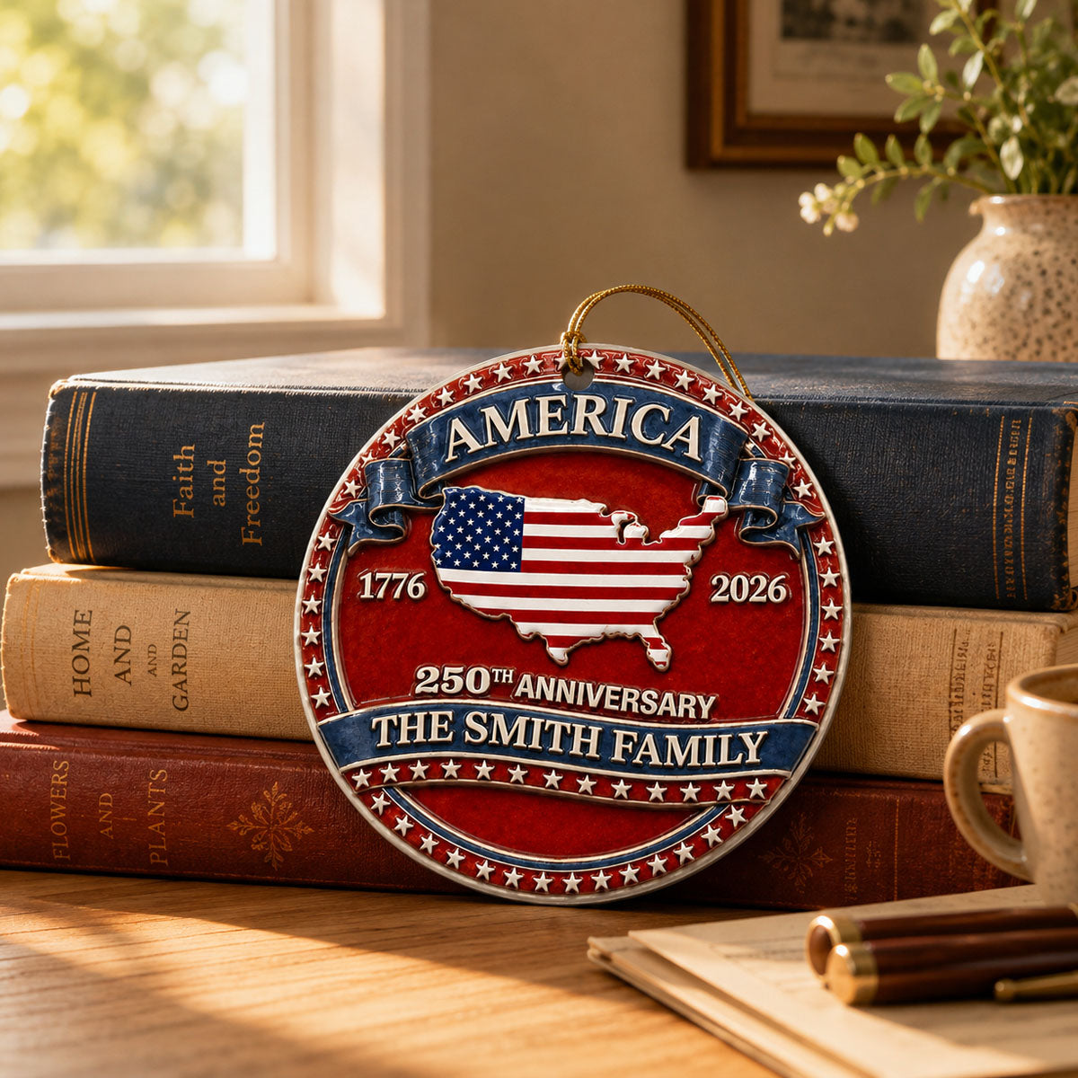 America 250th Anniversary Christmas - Proud Family Ornament - Real 3D Raised Ornament