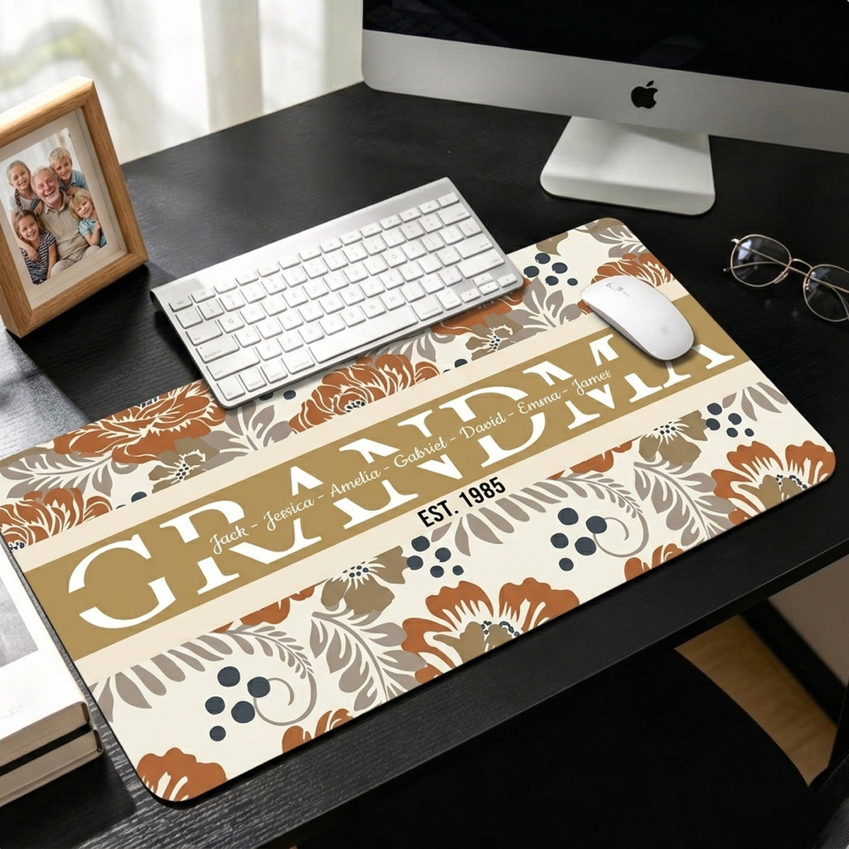 Mom Mama Grandma Gigi Nana Custom Kids Names Floral - Personalized Desk Mat