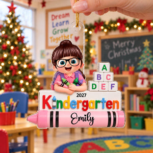 First Day of Kindergarten Boy Girl 2D Flat - Personalized Christmas Ornament - Back to School Keepsake for Kids