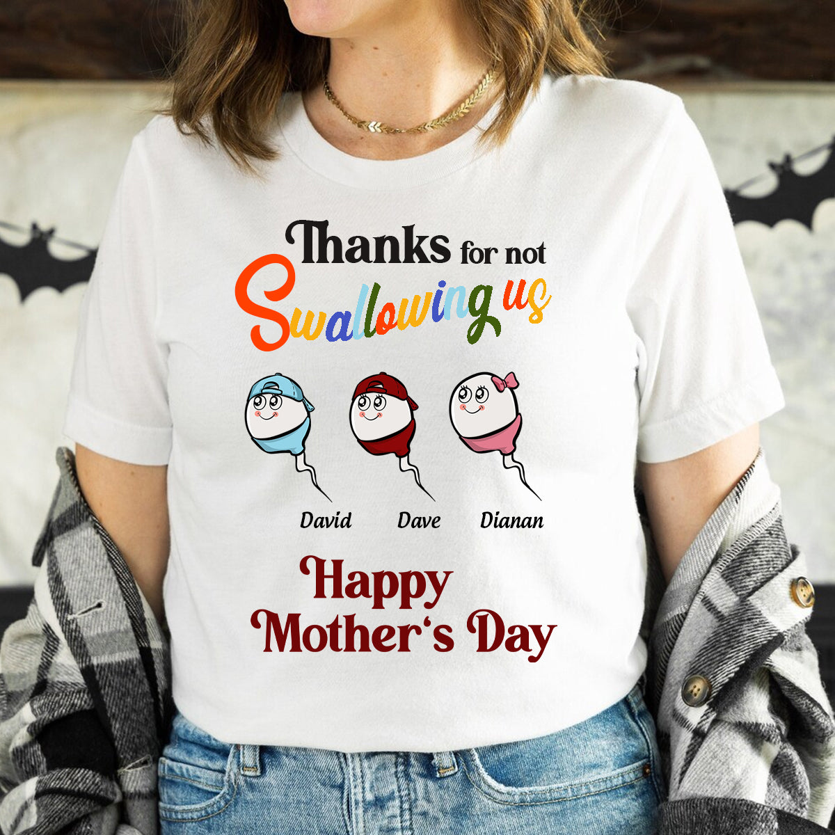 Funny Gift For Mom, Thanks for not Swallowing Us - Personalized T-Shirt, Gift For Mother's Day Happy Mother's Day 2025, Customized Icon Sperms Shirt