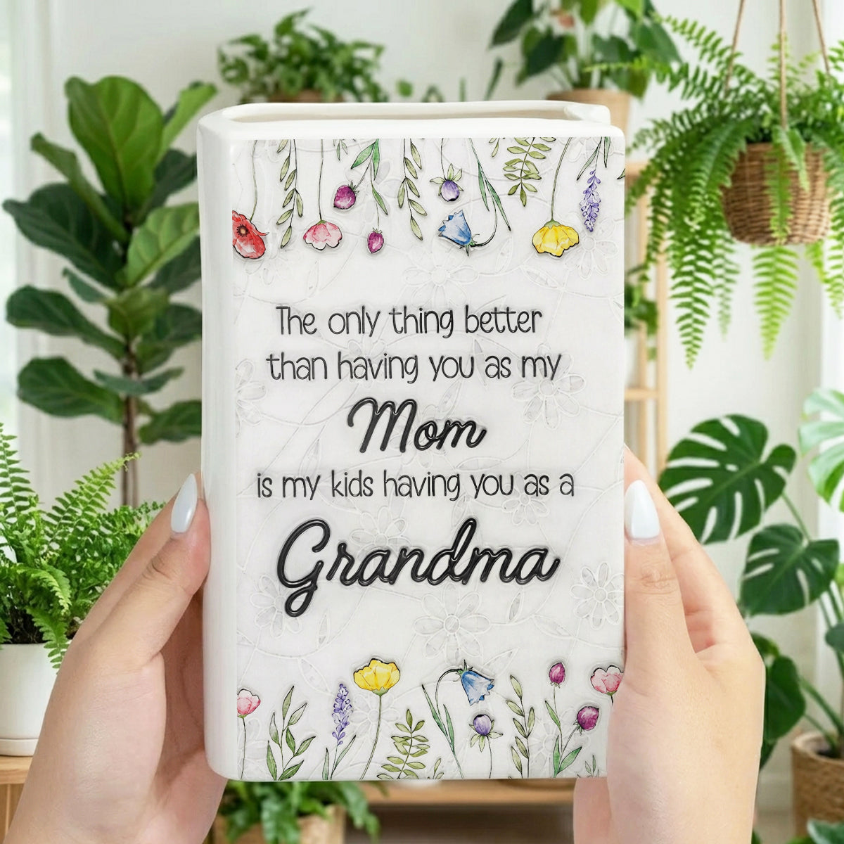 My Kids Having You As Grandma - Personalized Ceramic Book Vase