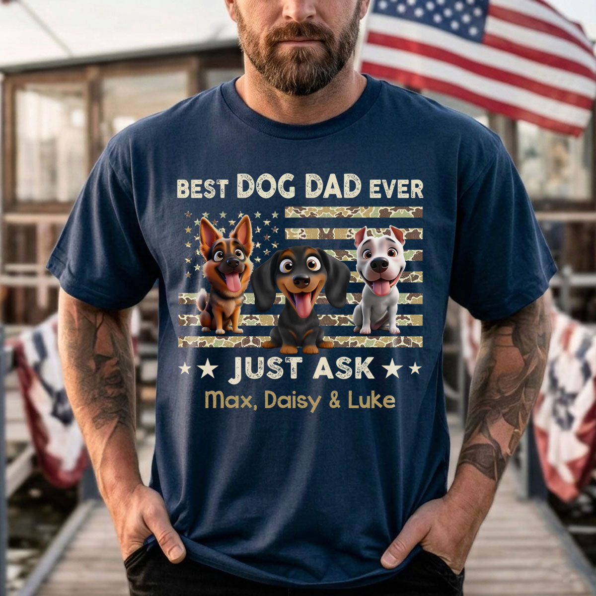 Best Dog Dad Ever Trendy Camouflage Pattern - Personalized Shirt - Father's Day Gift For Dog Dad, Dog Lovers