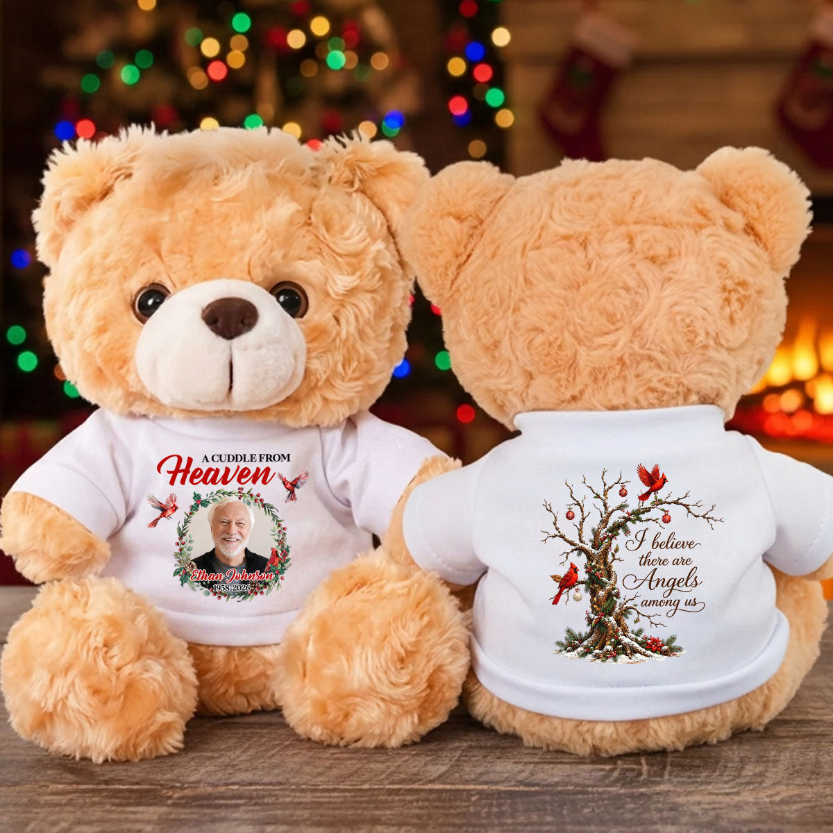 Old Tree Memorial Cardinal   - Personalized Memorial Teddy Bear - Memorial Christmas Gifts