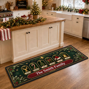 Jolly Jingle Gift Hat Runner Rug, Personalized Holiday Kitchen Mat, Home Xmas Gift