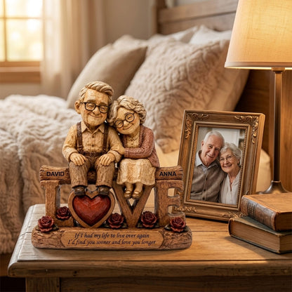 Personalized Elderly Couple Figurine | Custom Wooden Love Sculpture | Anniversary Gift for Parents & Grandparents
