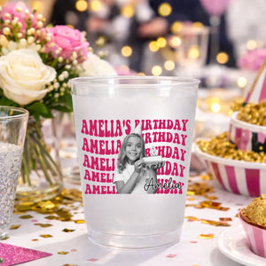Personalized Birthday Vintage Photo Frosted Cups, Photo Birthday Night Cup, Birthday Party Favor Cup, Birthday Drinkware Face Cup