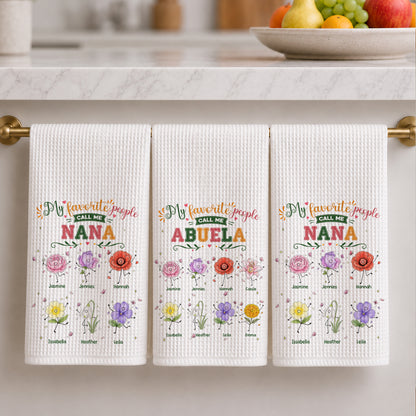 My Favorite People Call Me Grandma Cute - Personalized Name Waffle Weave Kitchen Towel, Housewarming Gift