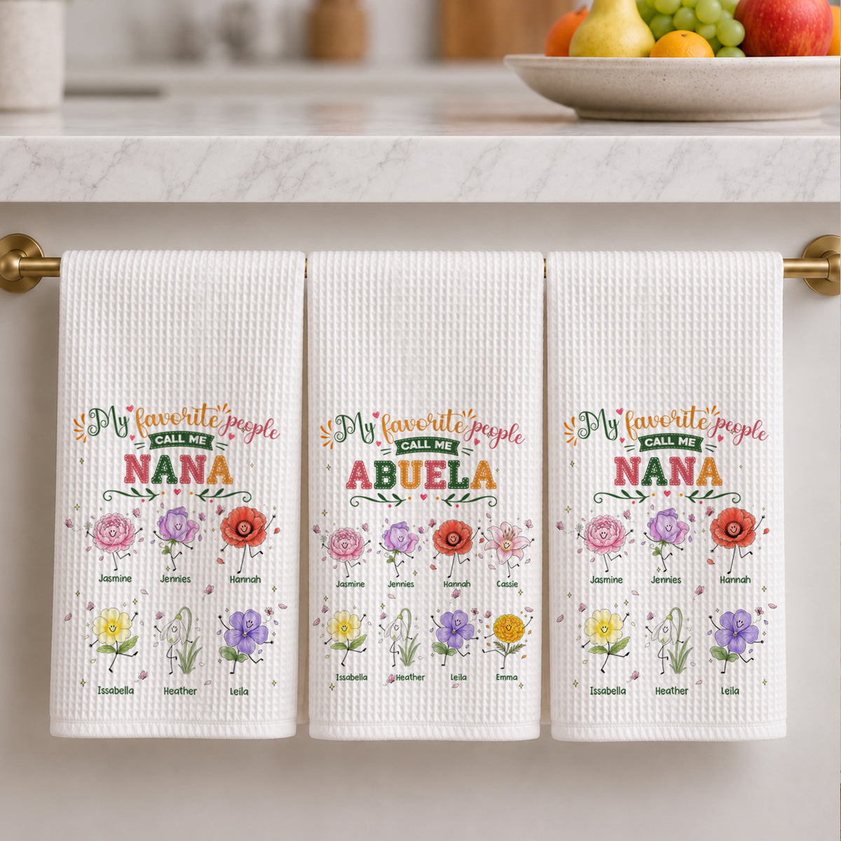 My Favorite People Call Me Grandma Cute - Personalized Name Waffle Weave Kitchen Towel, Housewarming Gift