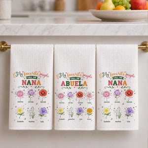 My Favorite People Call Me Grandma Cute - Personalized Name Waffle Weave Kitchen Towel, Housewarming Gift