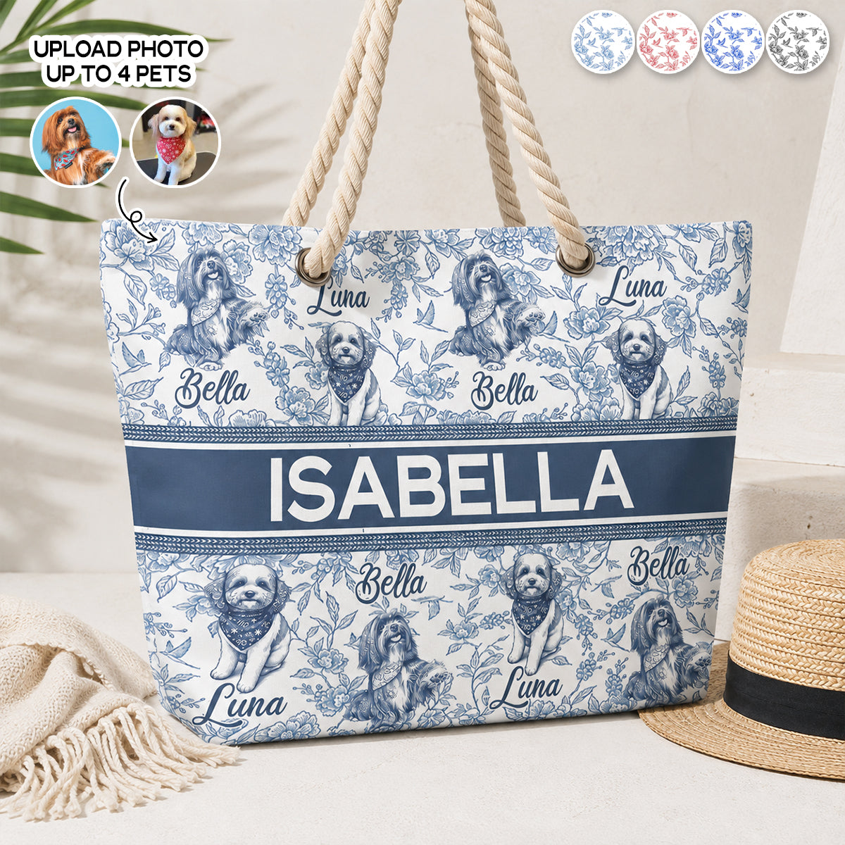 Chinoiserie Toile Dog Mom Cat Mom - Personalized Beach Bag