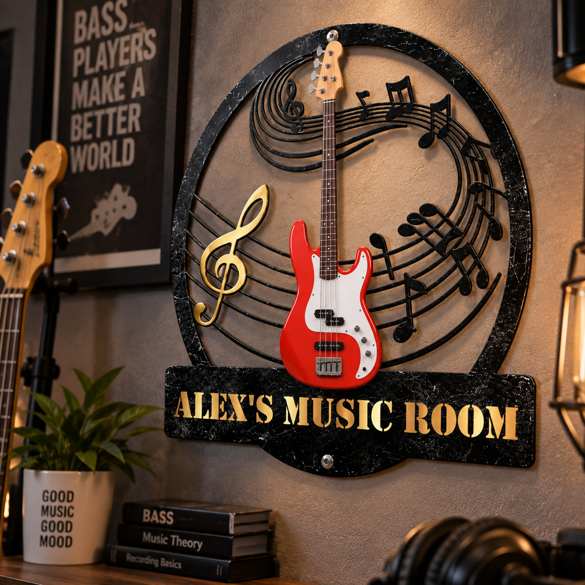 Guitar Music Room, Custom Name & Guitar Type - Personalized Cut Metal Sign