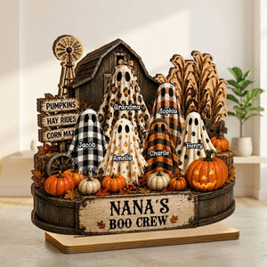 Grandma's Boo Crew Pumpkin Patch - Personalized 2-Layered Wooden Plaque - Halloween Fall Decor for Grandma