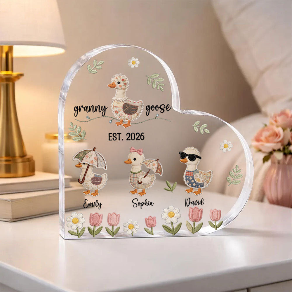 Personalized Mom Duck Heart Shape Plaque With Kids Names, Custom Mama Goose Family Shirt, Mama Goose , Mother Goose Mom Gift