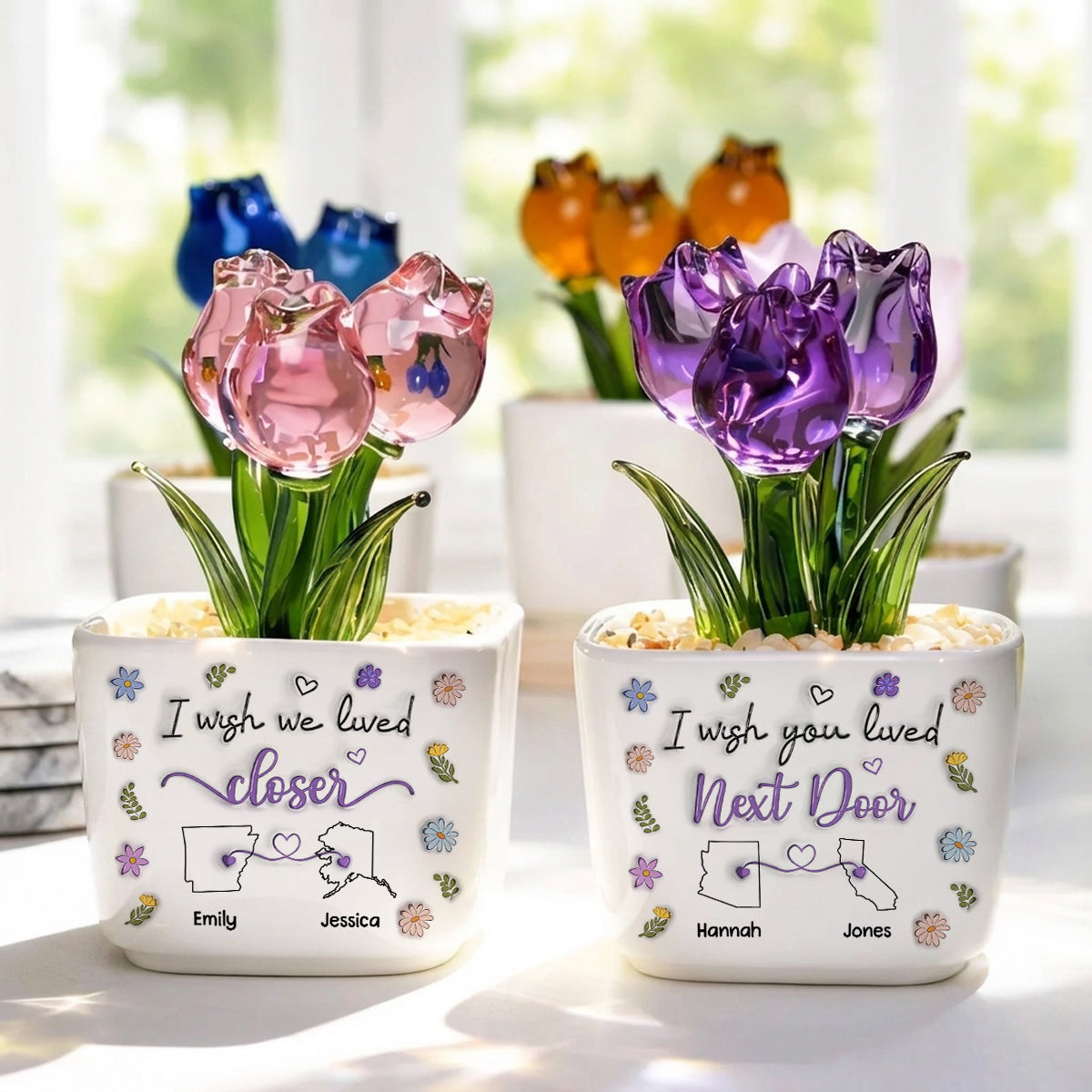 I Wish We Lived Closer - Personalized Custom Glass Everlasting Tulips