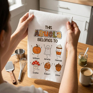 Fall Season This Grandma Belongs To - Personalized Name Waffle Weave Kitchen Towel, Housewarming Gift