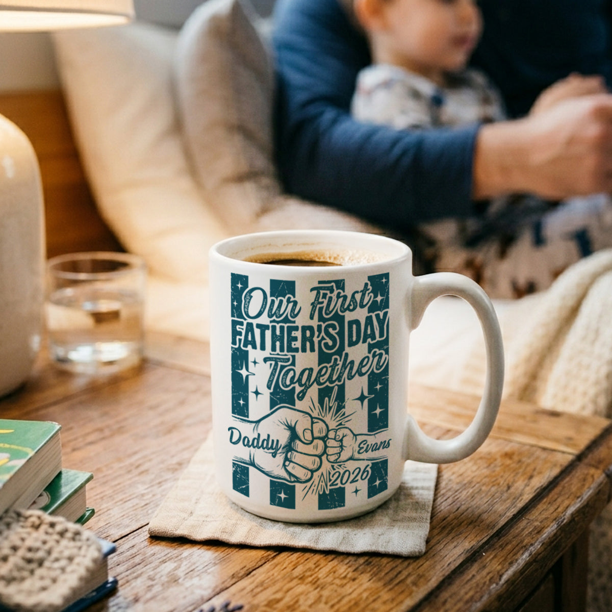 Our First Father's Day Together Striped Mug - Personalized Mug for New Dad