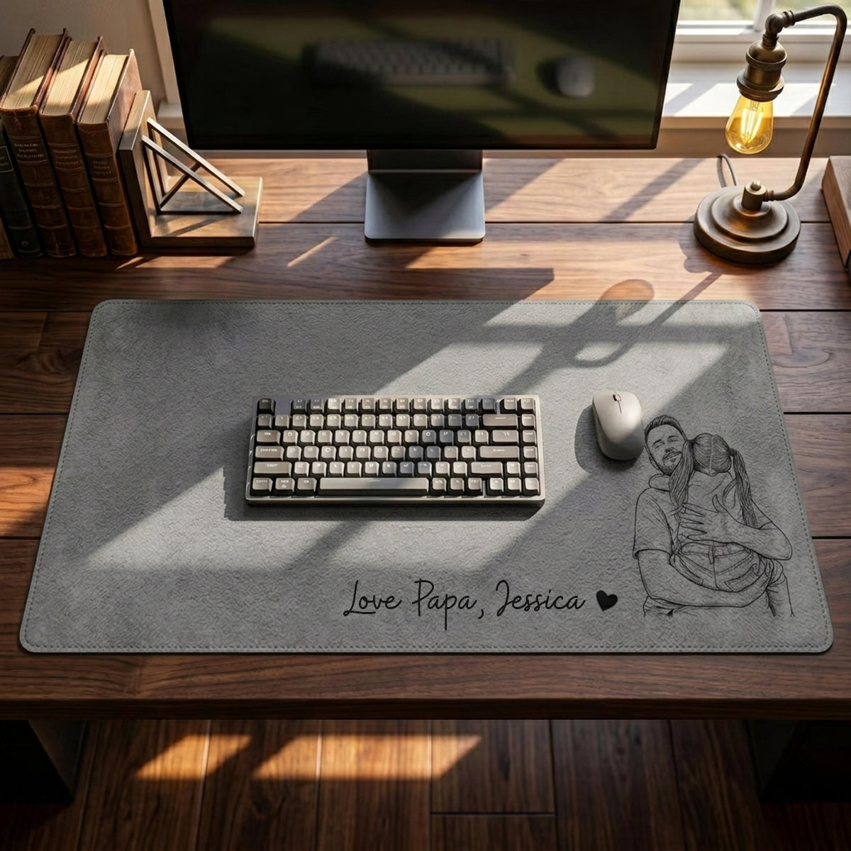 Personalized Leather Desk Mat from Photo, Custom Line Art Mouse Pad for Dad, Father s Day Gift for Husband, Daddy Picture Desk Pad Mouse Mat