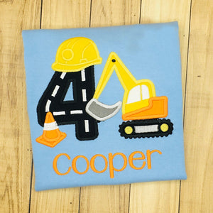 Construction Excavator Birthday Party Embroidered Shirt