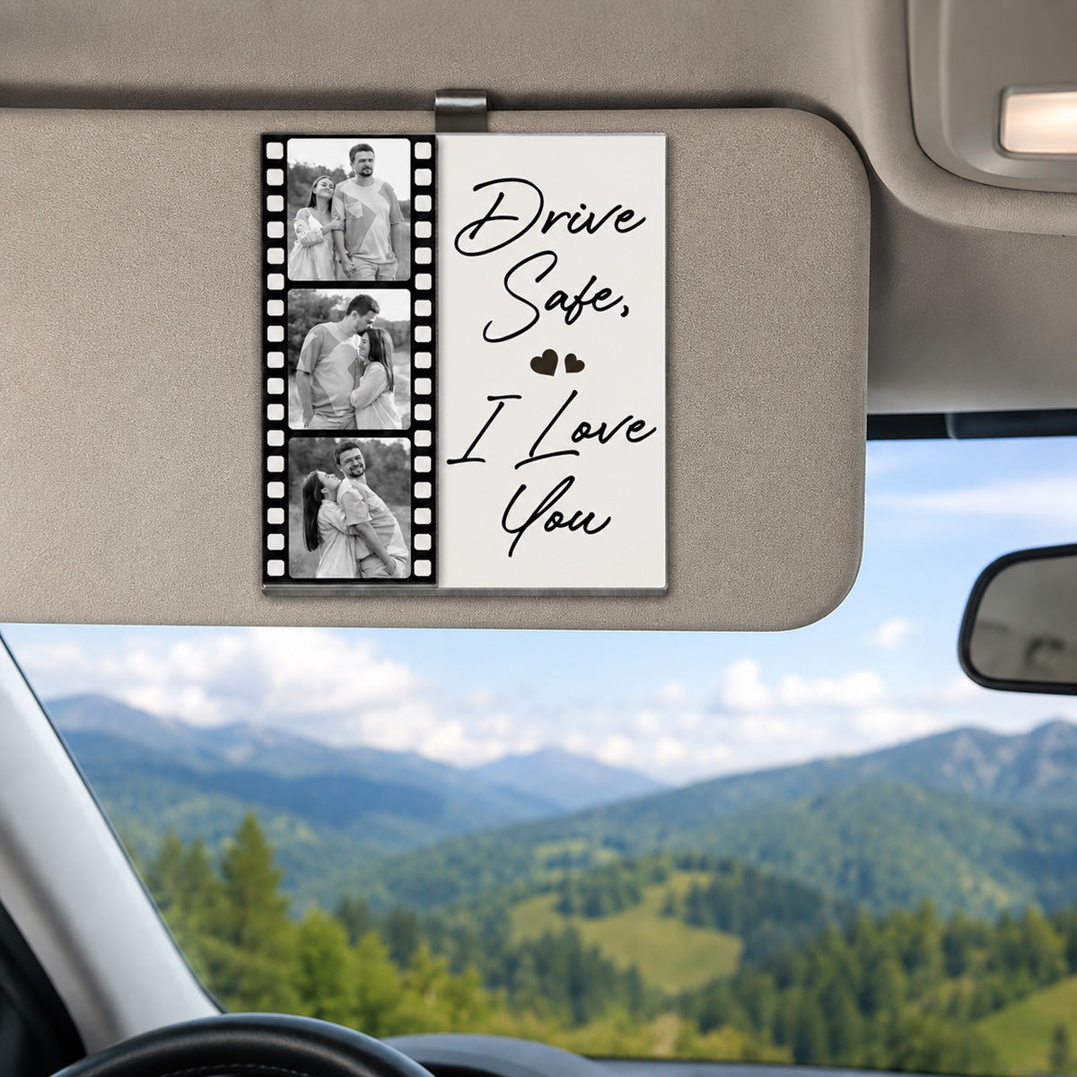 Custom Photo Drive Safe I Love You Couples Film Roll - Personalized Custom Shaped Acrylic Car Visor Clip