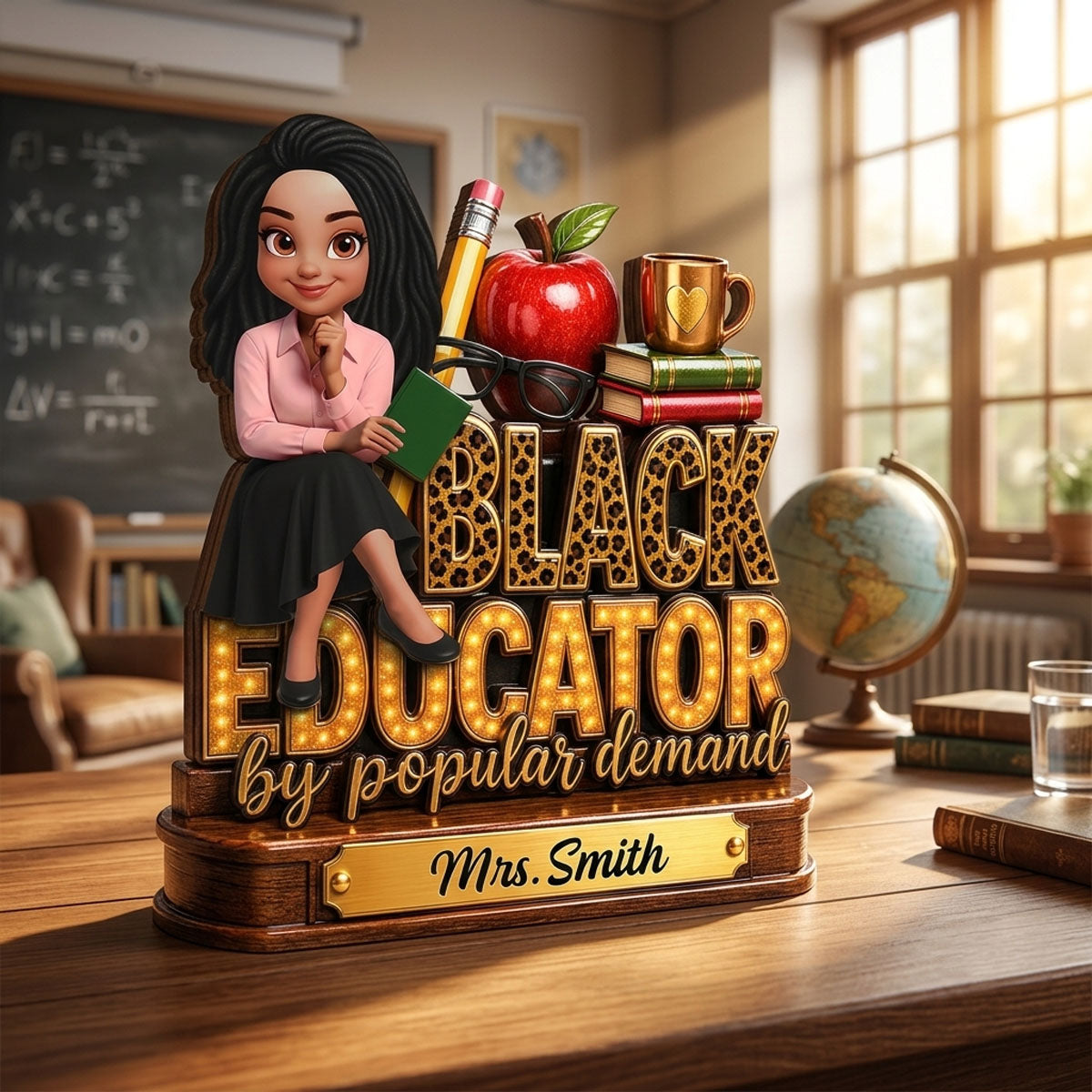 Black Educator by Popular Demand - Personalized 2-Layered Wooden Plaque - Back to School Decor for Teacher