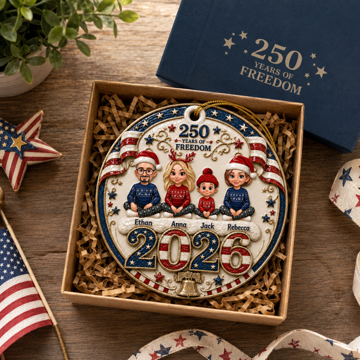 Love Grows Best Together 250 Years Of Freedom - Family Ornament - Real 3D Raised Ornament
