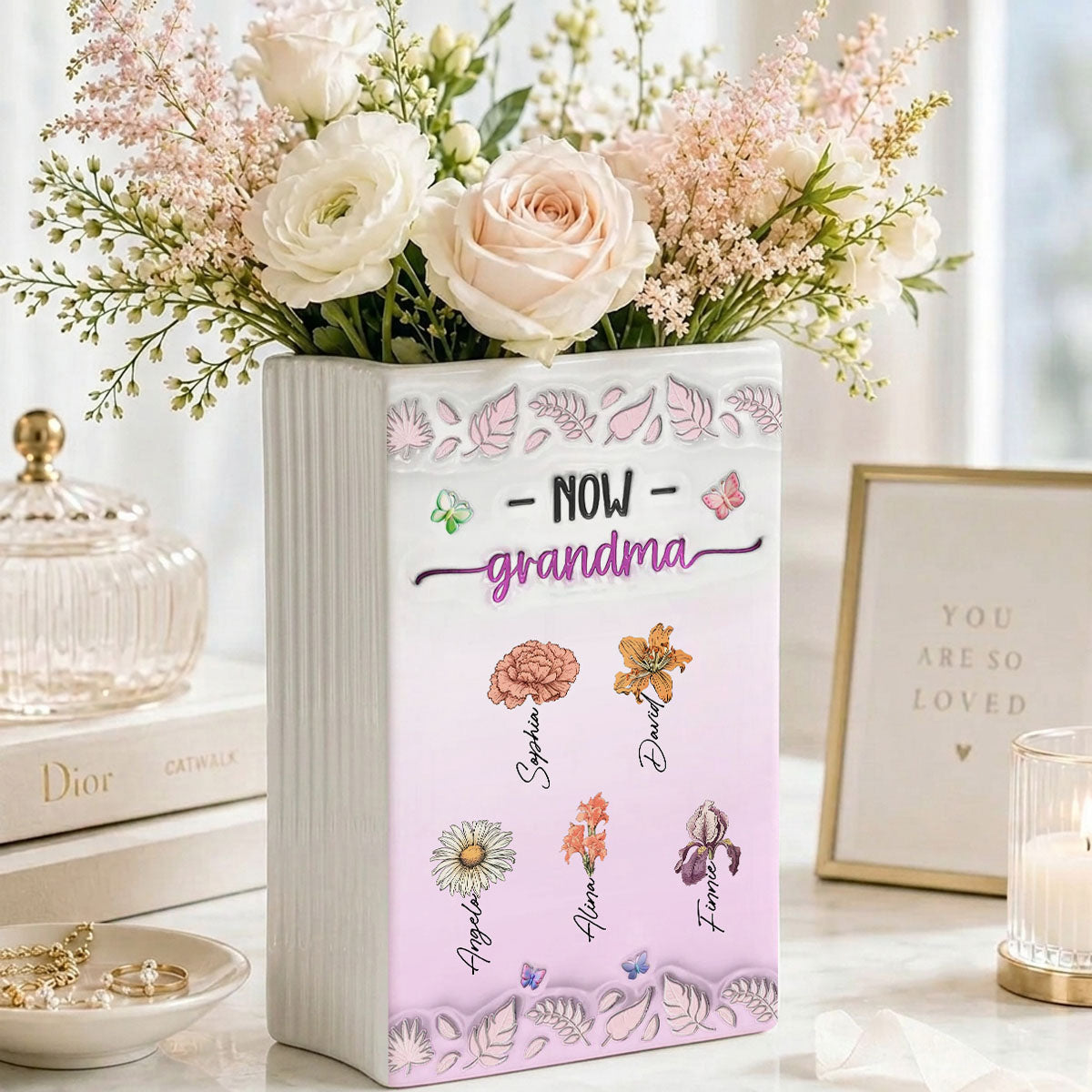 First Mom Now Nana Floral - Personalized Ceramic Book Vase