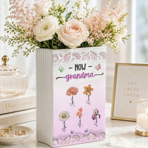 First Mom Now Nana Floral - Personalized Ceramic Book Vase