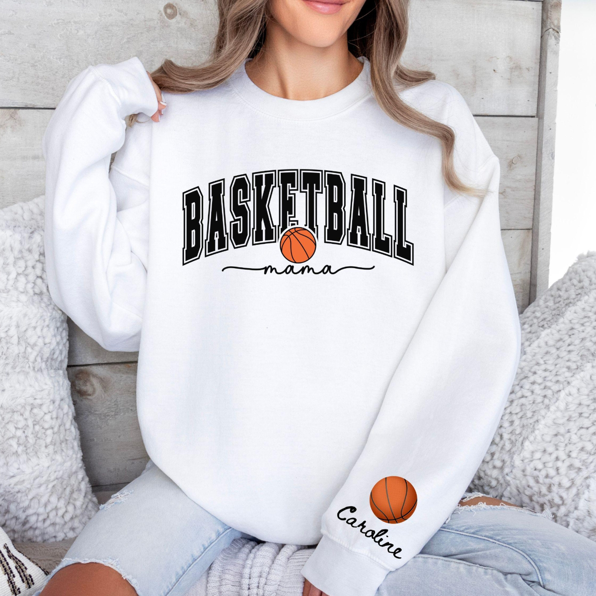 Custom Basketball Mom With Kids Name On Sleeve - Personalized Apparel - Gift For Mother