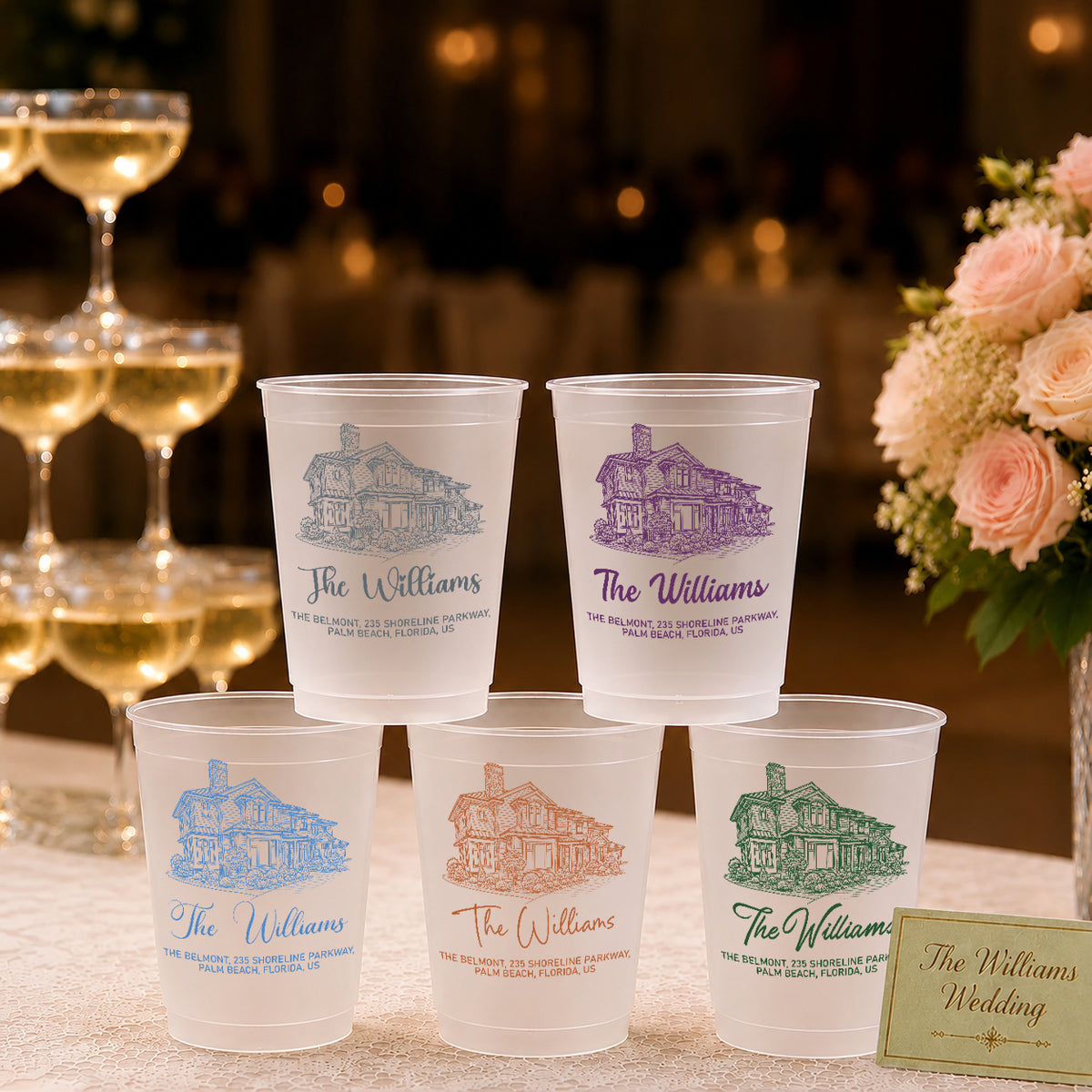 Custom Photo Pencil Sketch Wedding Venue Illustration - Personalized Frosted Cups