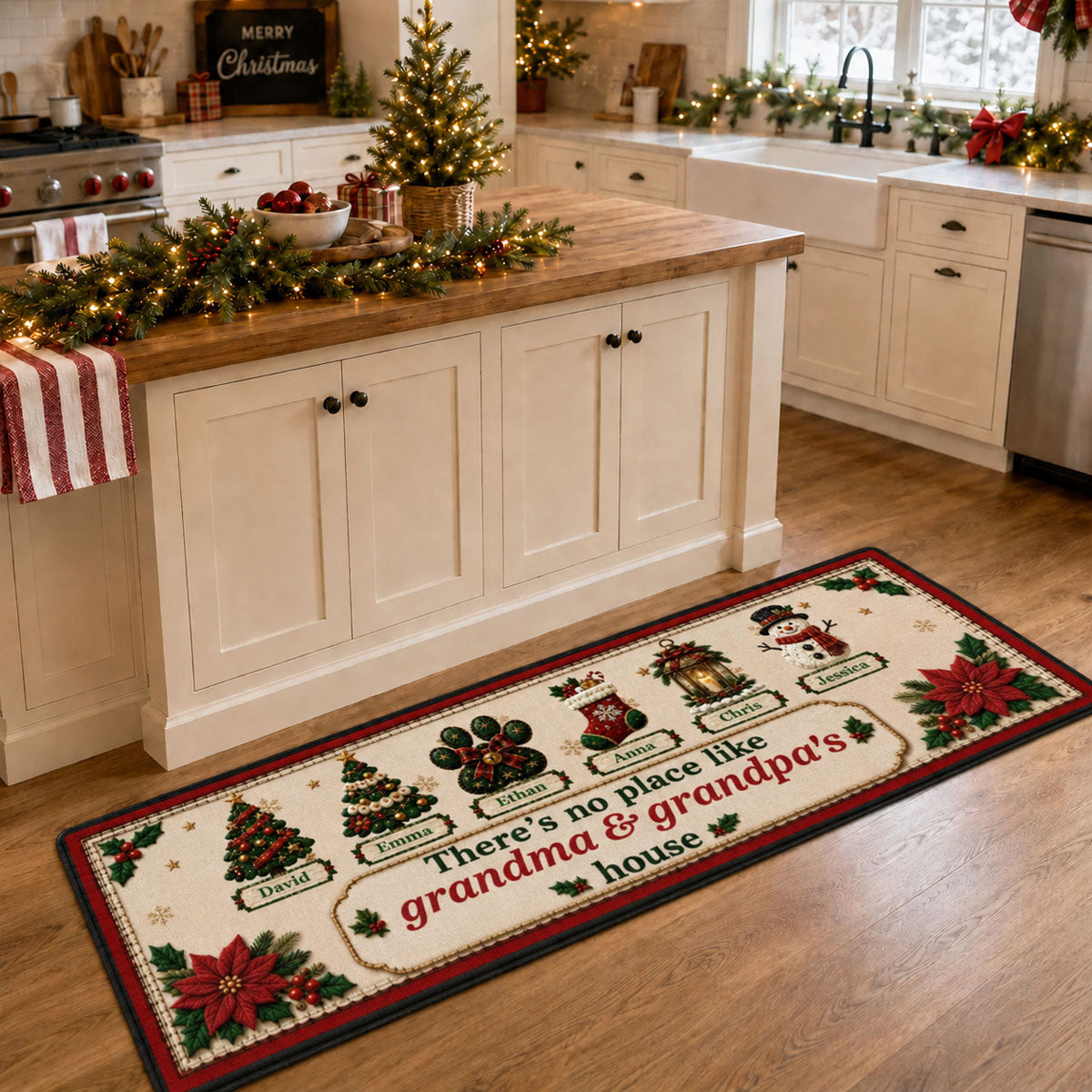 Christmas Family Together Runner Rug, Personalized Holiday Kitchen Mat, Home Xmas Gift