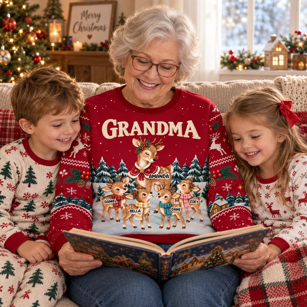 Nana Reindeer With Kids - Personalized 3D Sweatshirt - Christmas Gift For Grandma